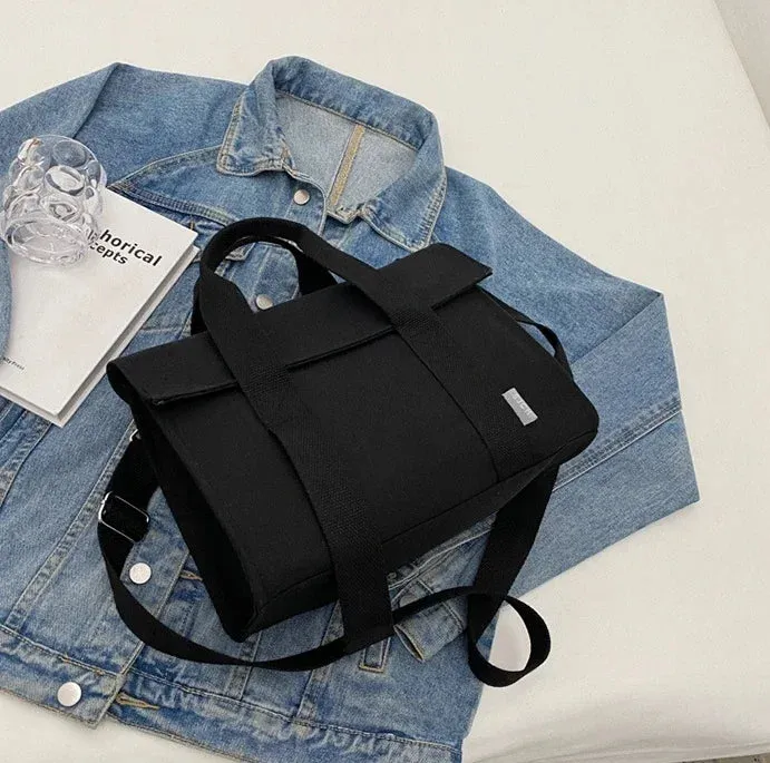 Sohiwoo Women Canvas Textile Big Capacity Work Handbag Lady Casual Fabric Minimalist Simple Designer Postman Satchel Side Messenger Bag