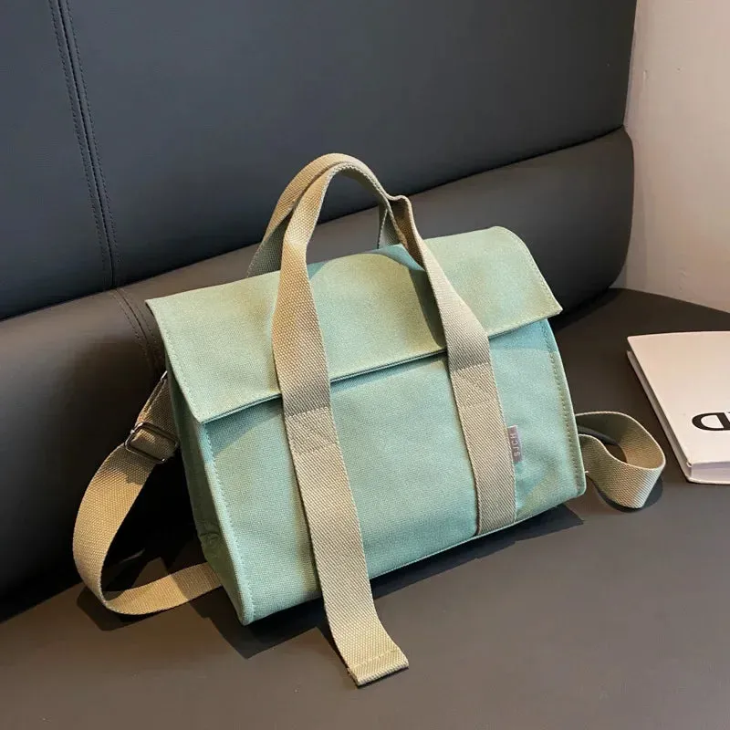 Sohiwoo Women Canvas Textile Big Capacity Work Handbag Lady Casual Fabric Minimalist Simple Designer Postman Satchel Side Messenger Bag