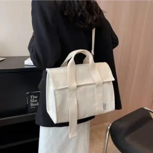 Sohiwoo Women Canvas Textile Big Capacity Work Handbag Lady Casual Fabric Minimalist Simple Designer Postman Satchel Side Messenger Bag