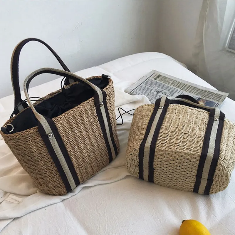 Summer Handmade Bags For Women Weaving Ladies Straw Bag Beach Bag Rattan Kintted Handbags Totes Bohemia Knitted Shoulder bag