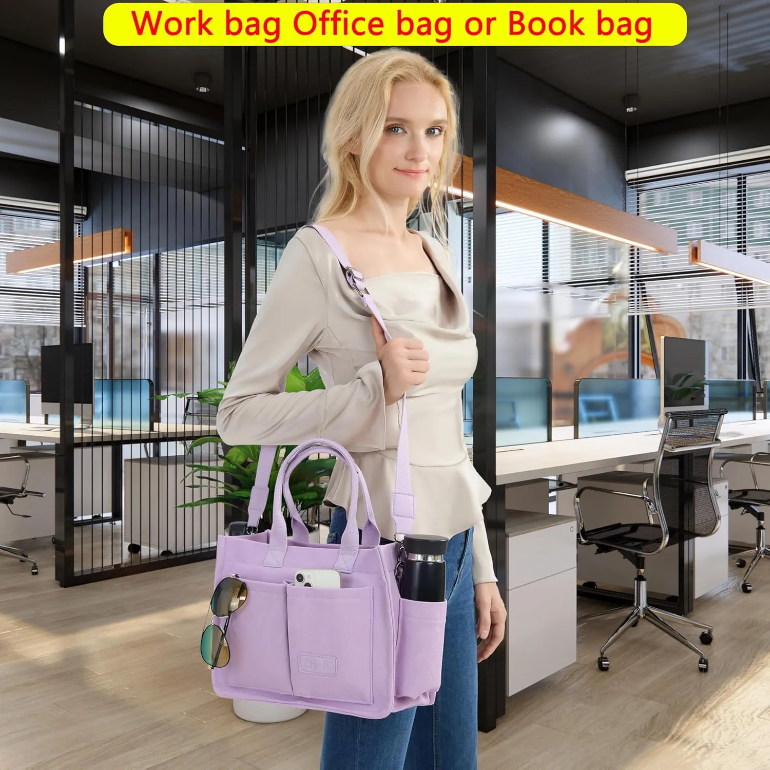 Tote Bag for Women With Compartments,Large Canvas Tote Women's Purse Crossbody Bags Work Laptop Book Bag Satchels Handbags