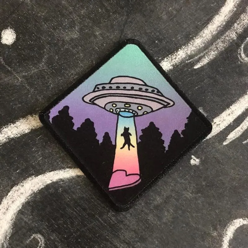 UFO Cat Printed Iron On Patch