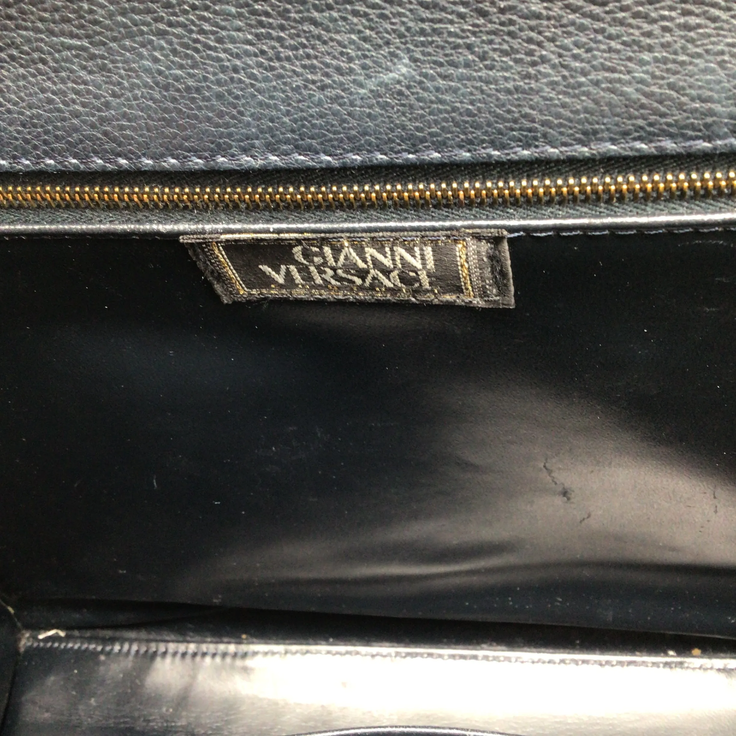 Versace Vintage 80's Croc Embossed Black Leather Satchel