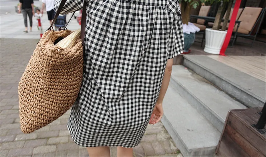 Women Summer Rattan Woven Knitted Straw Totes