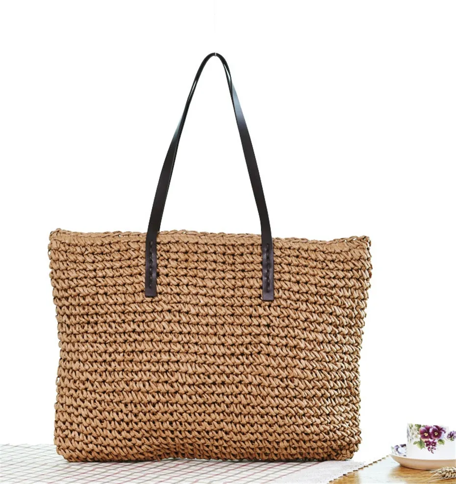 Women Summer Rattan Woven Knitted Straw Totes