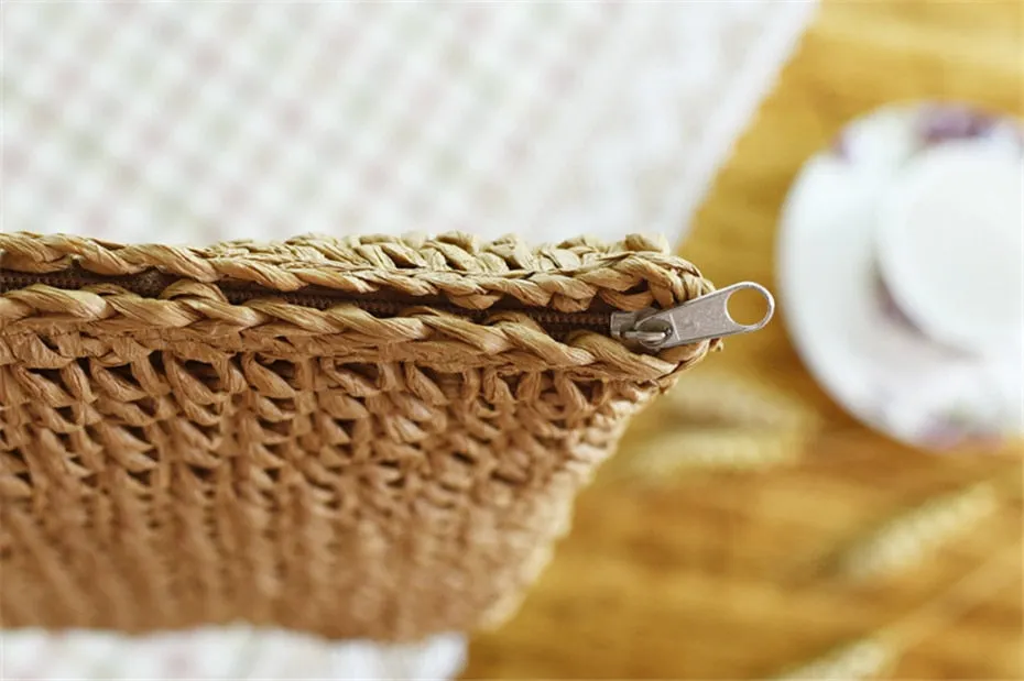 Women Summer Rattan Woven Knitted Straw Totes