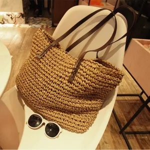 Women Summer Rattan Woven Knitted Straw Totes