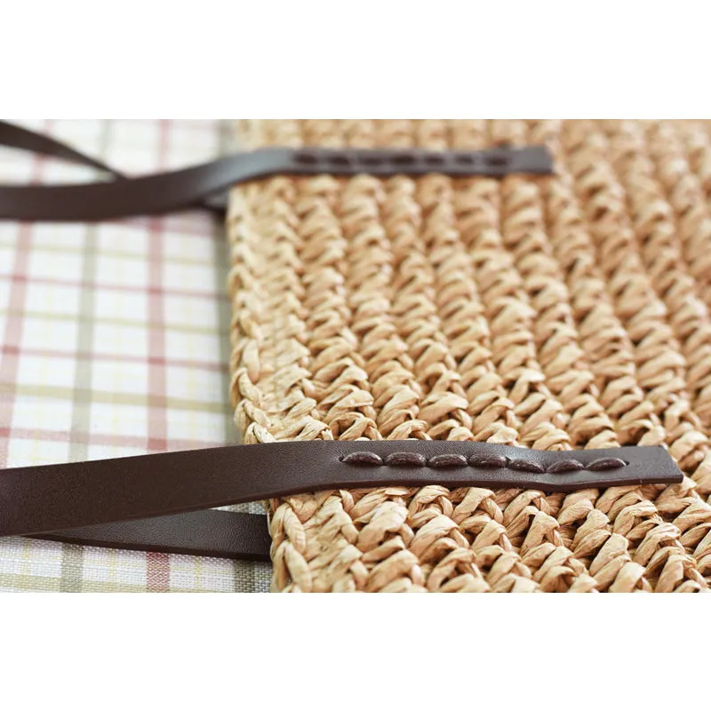 Women Summer Rattan Woven Knitted Straw Totes