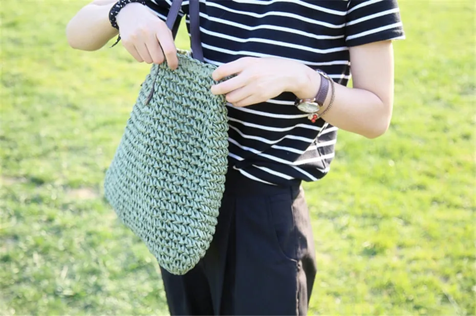 Women Summer Rattan Woven Knitted Straw Totes