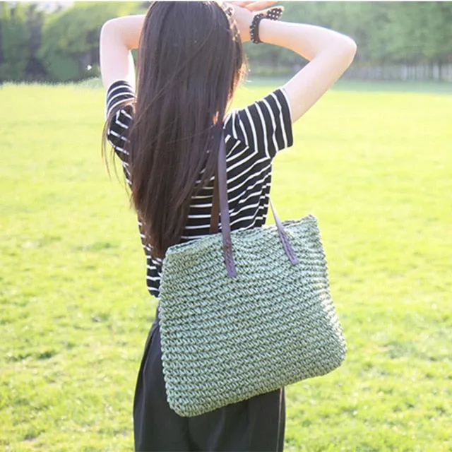 Women Summer Rattan Woven Knitted Straw Totes