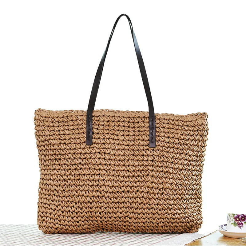 Women Summer Rattan Woven Knitted Straw Totes